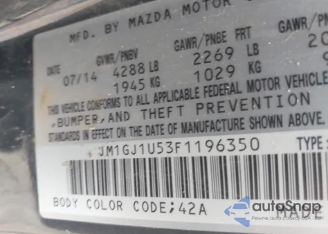 2015 Mazda Mazda6 I Sport из США, поврежденный, VIN JM1GJ1U53F1196350